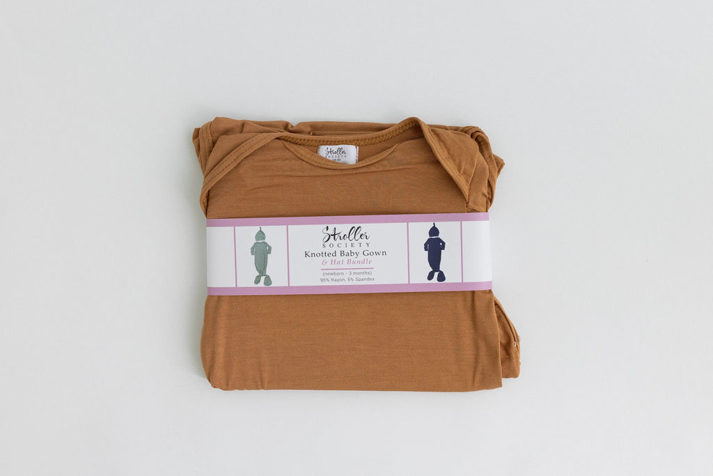 Newborn Knotted Baby Gown and Hat Set - Crew - (Newborn-3 months) Mint, Navy Blue, Pink, Camel Brown in - Newborn Knotted Baby Gown Sets photo
