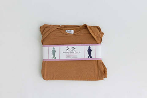 Newborn Knotted Baby Gown and Hat Set - Crew - (Newborn-3 months) Mint, Navy Blue, Pink, Camel Brown in - Newborn Knotted Baby Gown Sets photo
