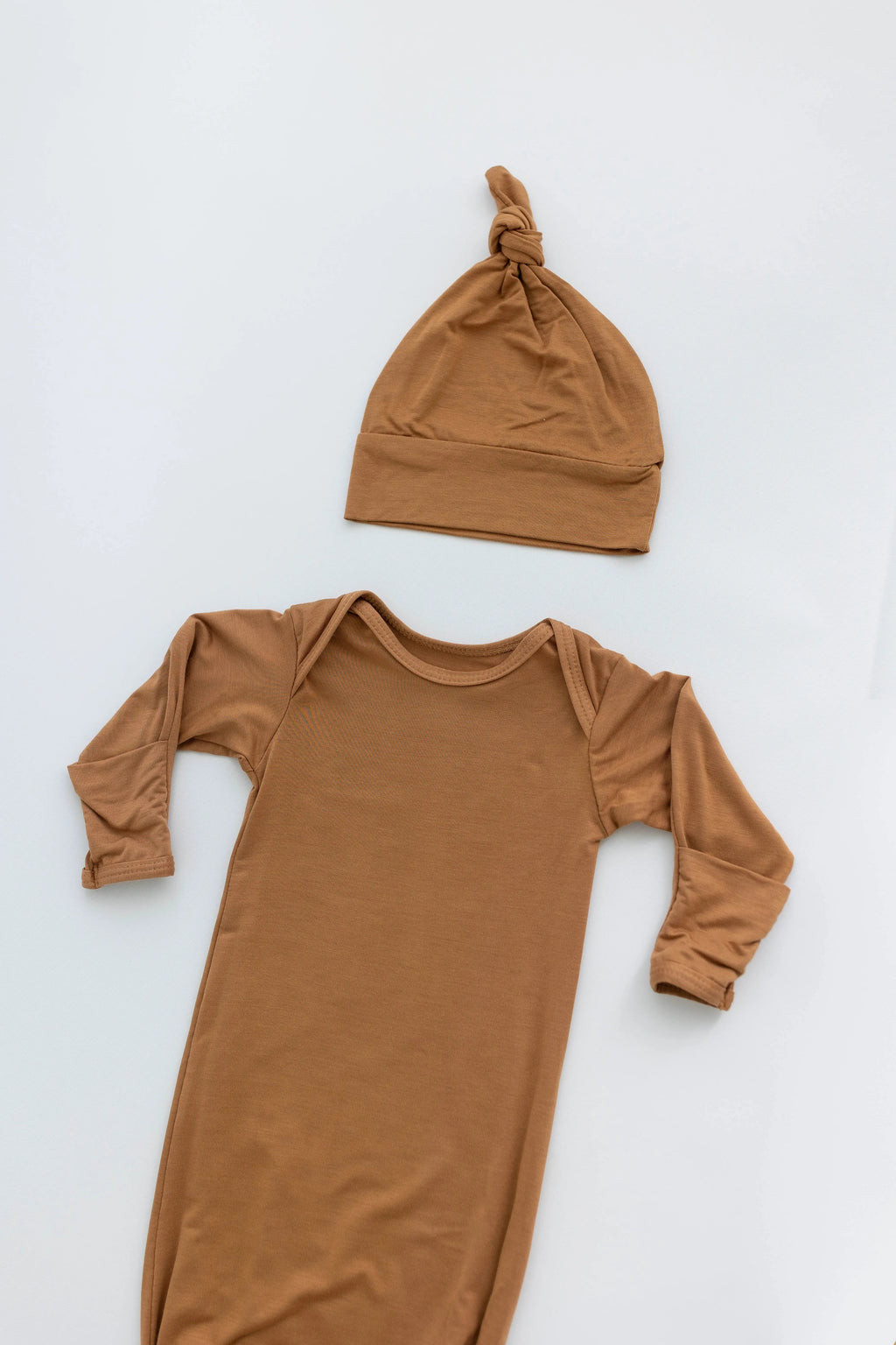 Newborn Knotted Baby Gown and Hat Set - Crew - (Newborn-3 months) Mint, Navy Blue, Pink, Camel Brown in - Newborn Knotted Baby Gown Sets photo