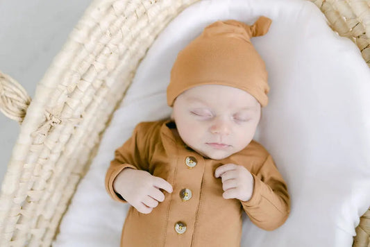 Knotted Baby Gown & Hat Set - Camel Brown (Newborn-3 months) in - Newborn Knotted Baby Gown Sets photo