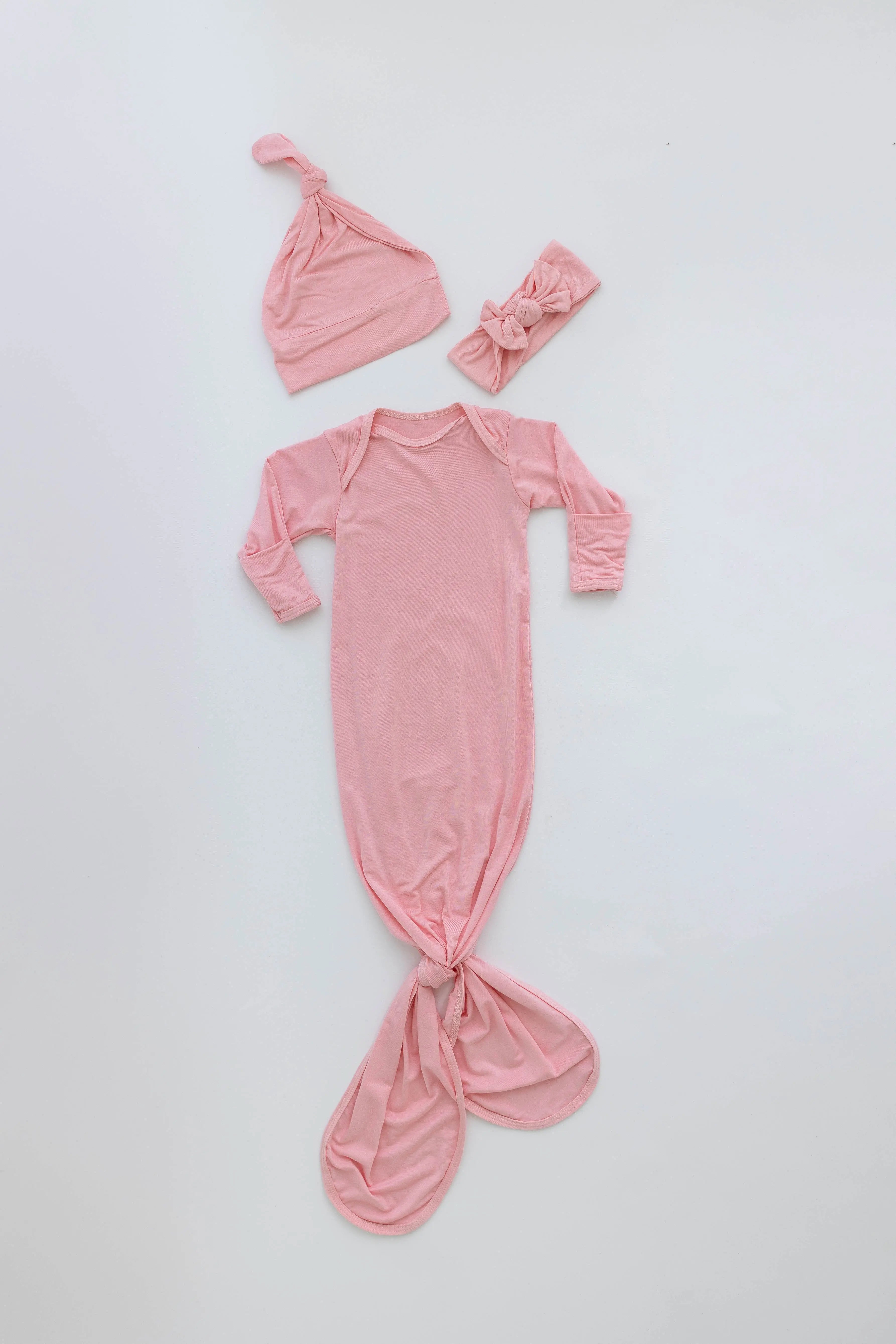 Newborn Knotted Baby Gown and Hat Set - Crew - (Newborn-3 months) Mint, Navy Blue, Pink, Camel Brown in - Newborn Knotted Baby Gown Sets photo