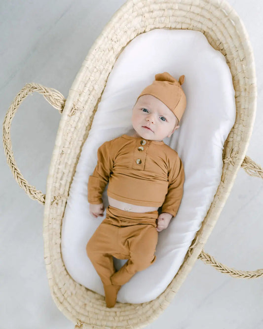 Top and Bottom Outfit and Hat Set (Newborn-12 months sizes) Camel in NB-3 m (hat) - Onesies photo