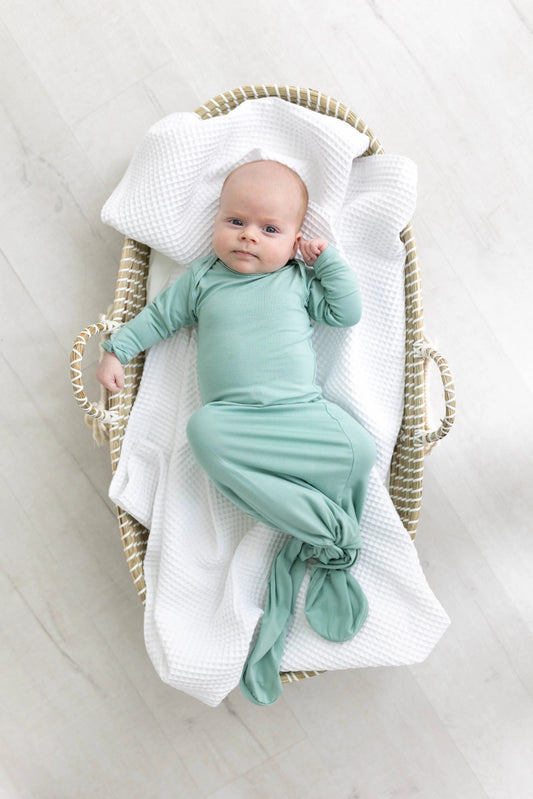 Newborn Knotted Baby Gown and Hat Set - Crew - (Newborn-3 months) Mint, Navy Blue, Pink, Camel Brown in - Newborn Knotted Baby Gown Sets photo