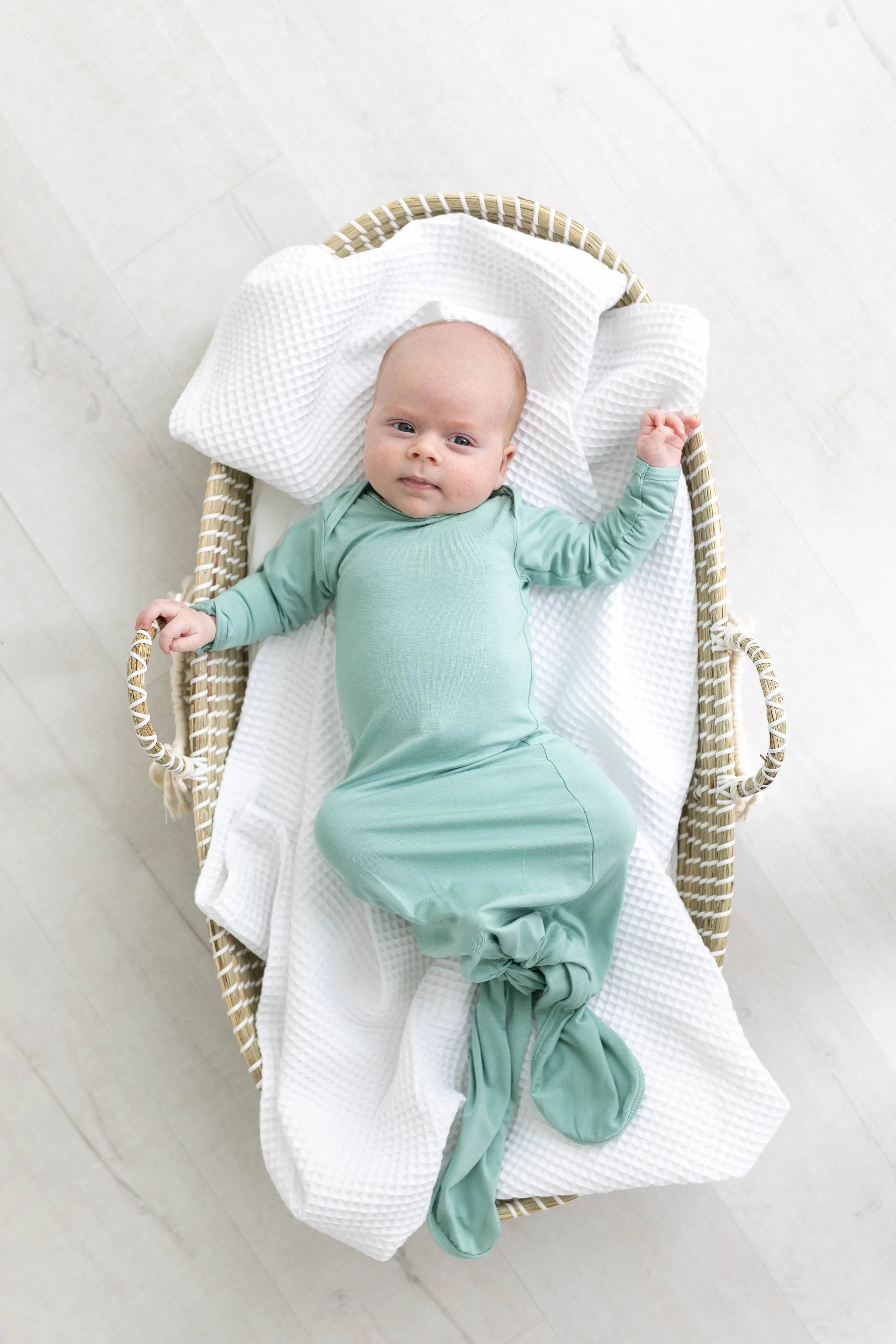Newborn Knotted Baby Gown and Hat Set - Crew - (Newborn-3 months) Mint, Navy Blue, Pink, Camel Brown in - Newborn Knotted Baby Gown Sets photo