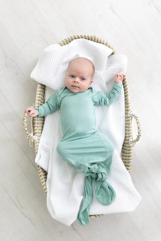 Newborn Knotted Baby Gown and Hat Set - Crew - (Newborn-3 months) Mint, Navy Blue, Pink, Camel Brown in - Newborn Knotted Baby Gown Sets photo