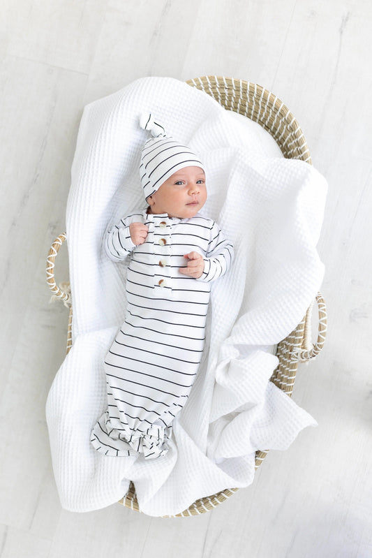 Knotted Baby Gown Set - Black Stripes (Newborn-3 months) in - Newborn Knotted Baby Gown Sets photo
