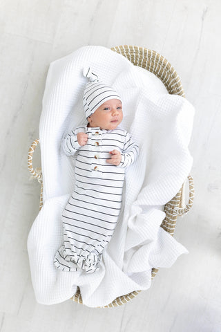 Knotted Baby Gown Set - Black Stripes (Newborn-3 months) in - Newborn Knotted Baby Gown Sets photo
