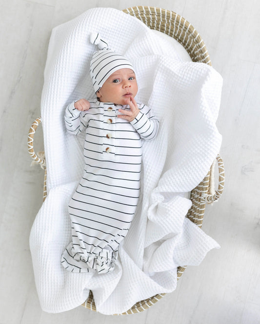 Knotted Baby Gown Set - Black Stripes (Newborn-3 months) in - Newborn Knotted Baby Gown Sets photo