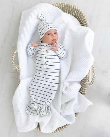 Knotted Baby Gown Set - Black Stripes (Newborn-3 months) in - Newborn Knotted Baby Gown Sets photo