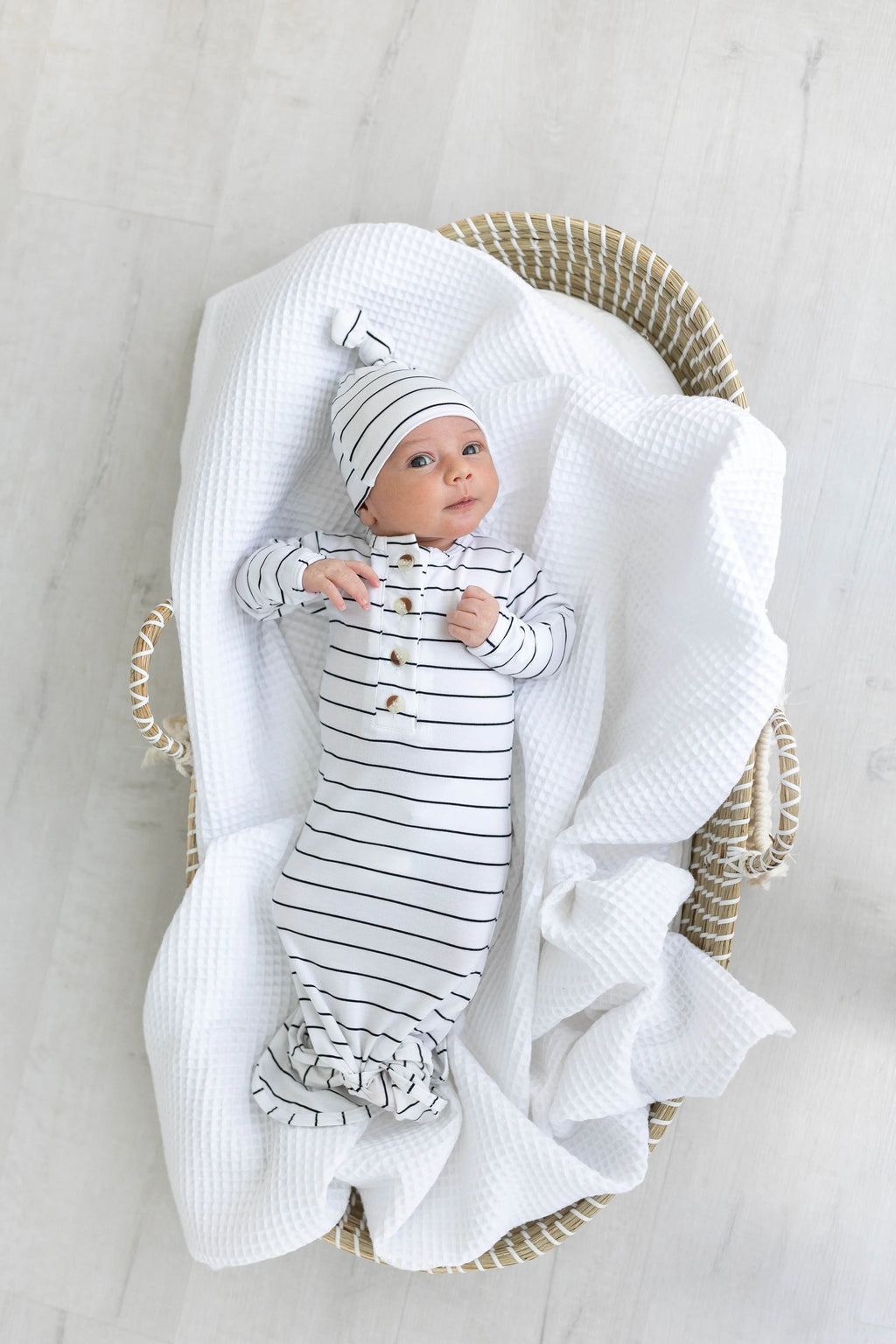 Knotted Baby Gown Set - Black Stripes (Newborn-3 months) in - Newborn Knotted Baby Gown Sets photo