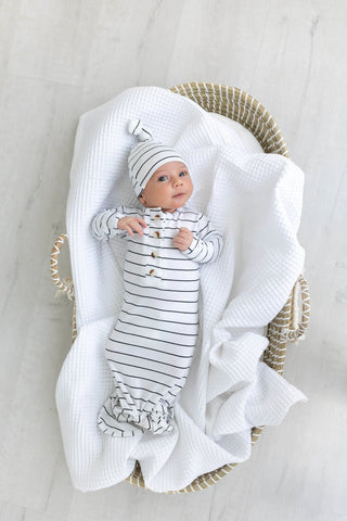 Knotted Baby Gown Set - Black Stripes (Newborn-3 months) in - Newborn Knotted Baby Gown Sets photo