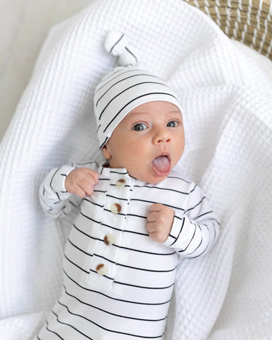 Knotted Baby Gown Set - Black Stripes (Newborn-3 months) in - Newborn Knotted Baby Gown Sets photo
