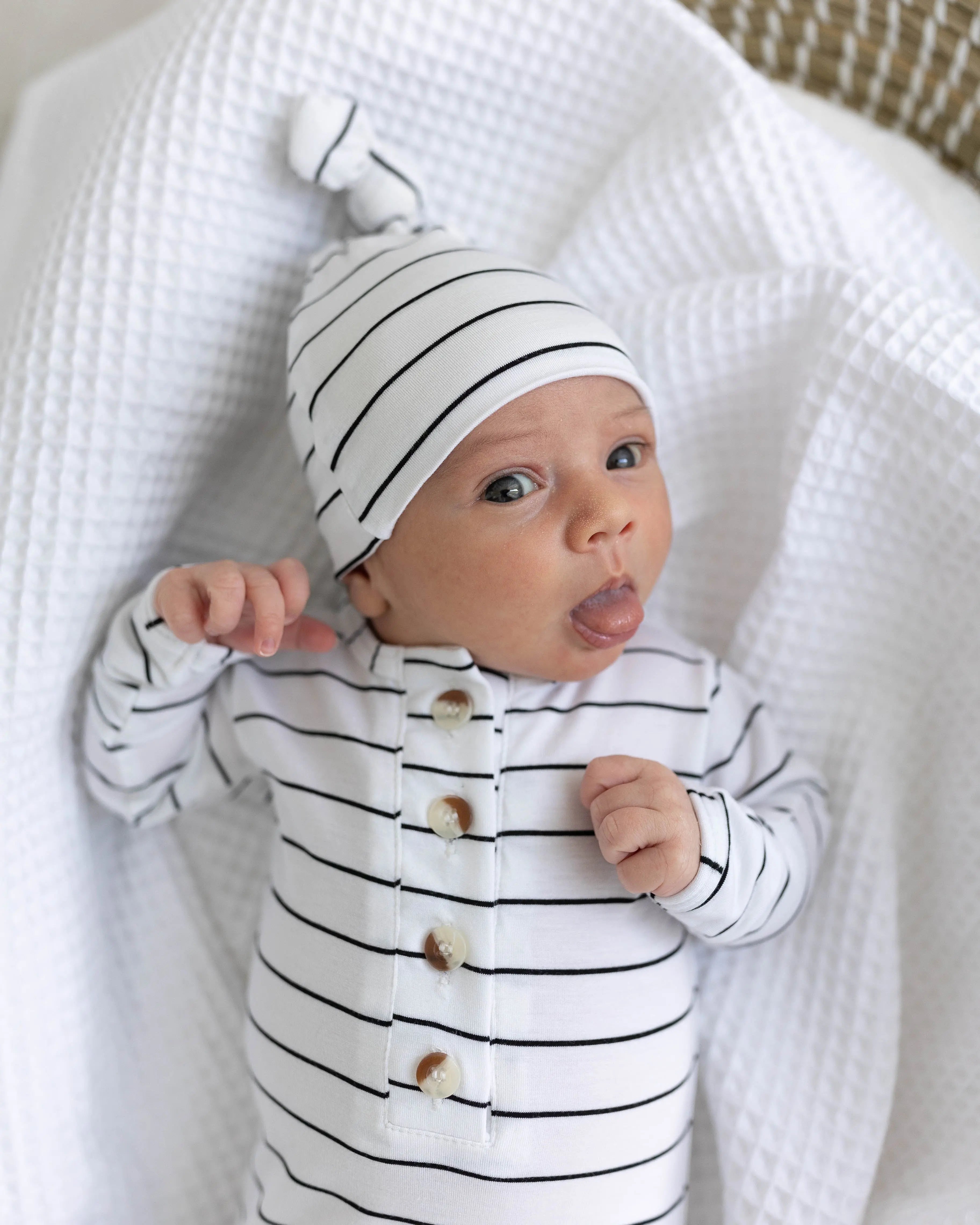 Knotted Baby Gown Set - Black Stripes (Newborn-3 months) in - Newborn Knotted Baby Gown Sets photo