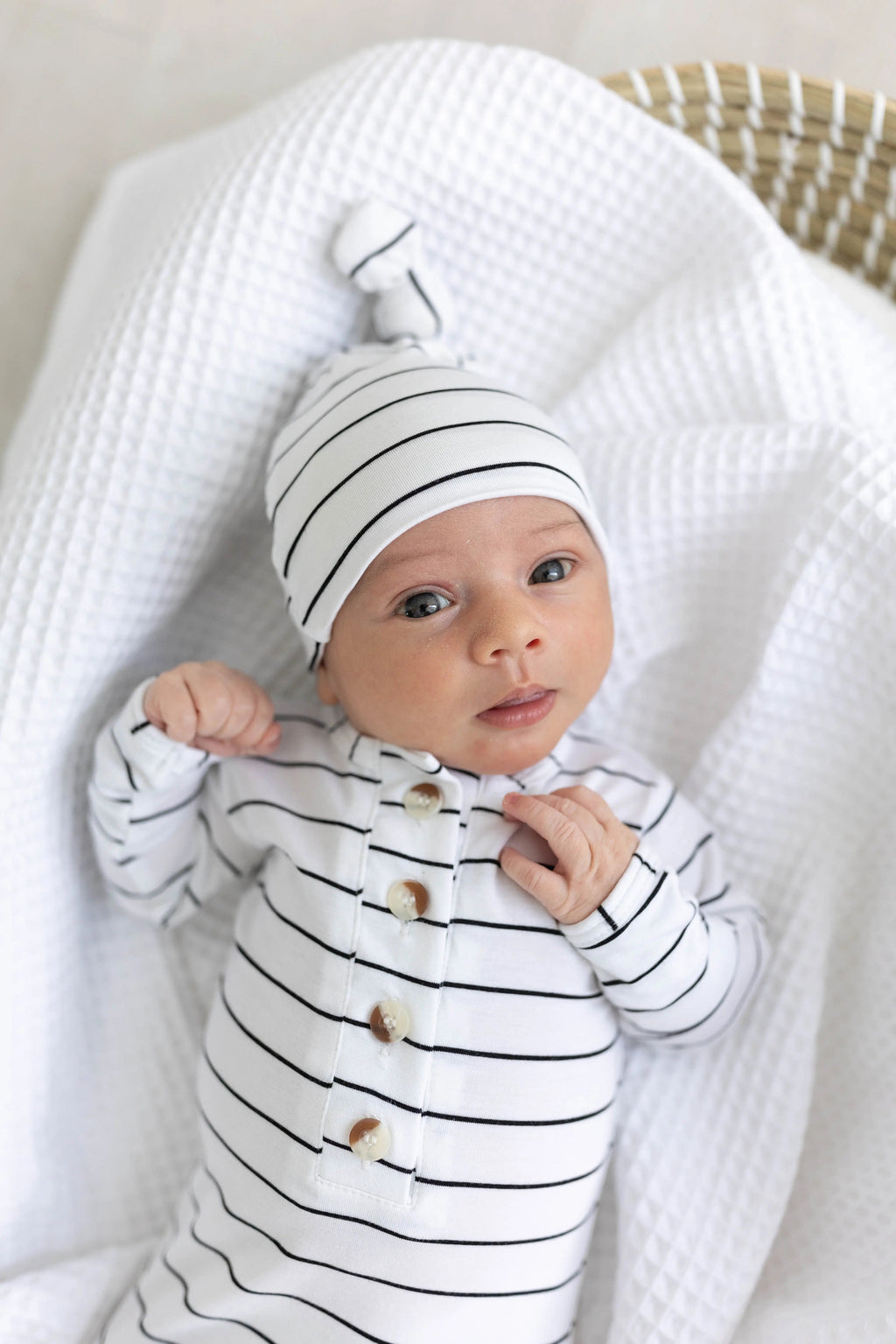 Knotted Baby Gown Set - Black Stripes (Newborn-3 months) in - Newborn Knotted Baby Gown Sets photo