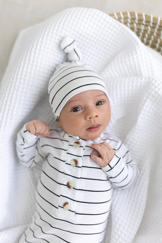 Knotted Baby Gown Set - Black Stripes (Newborn-3 months) in - Newborn Knotted Baby Gown Sets photo