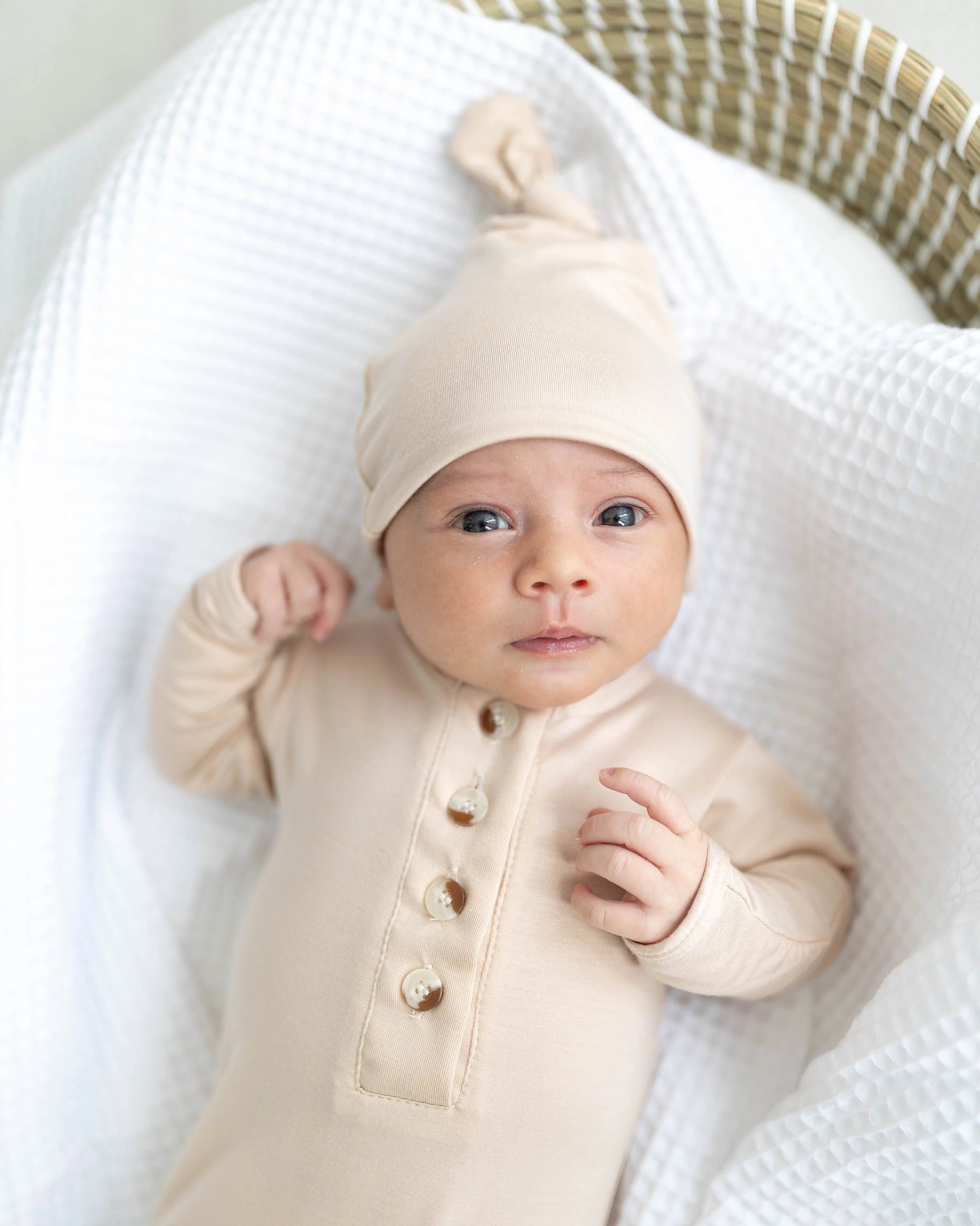 Knotted Baby Gown Set - Gender-Neutral Newborn Clothes - Sand in - Newborn Knotted Baby Gown Sets photo