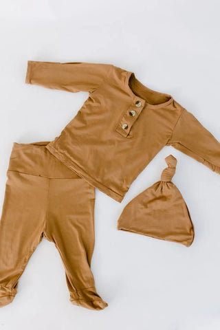 Top and Bottom Outfit and Hat Set (Newborn-12 months sizes) Camel in - Onesies photo