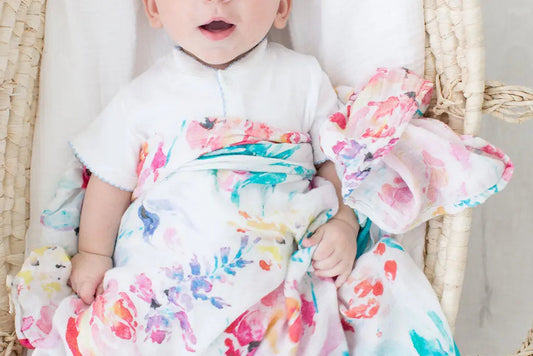 Swaddle Blanket - Bamboo and Cotton - Flora in - Swaddle Blankets & Hat / Headband Sets photo