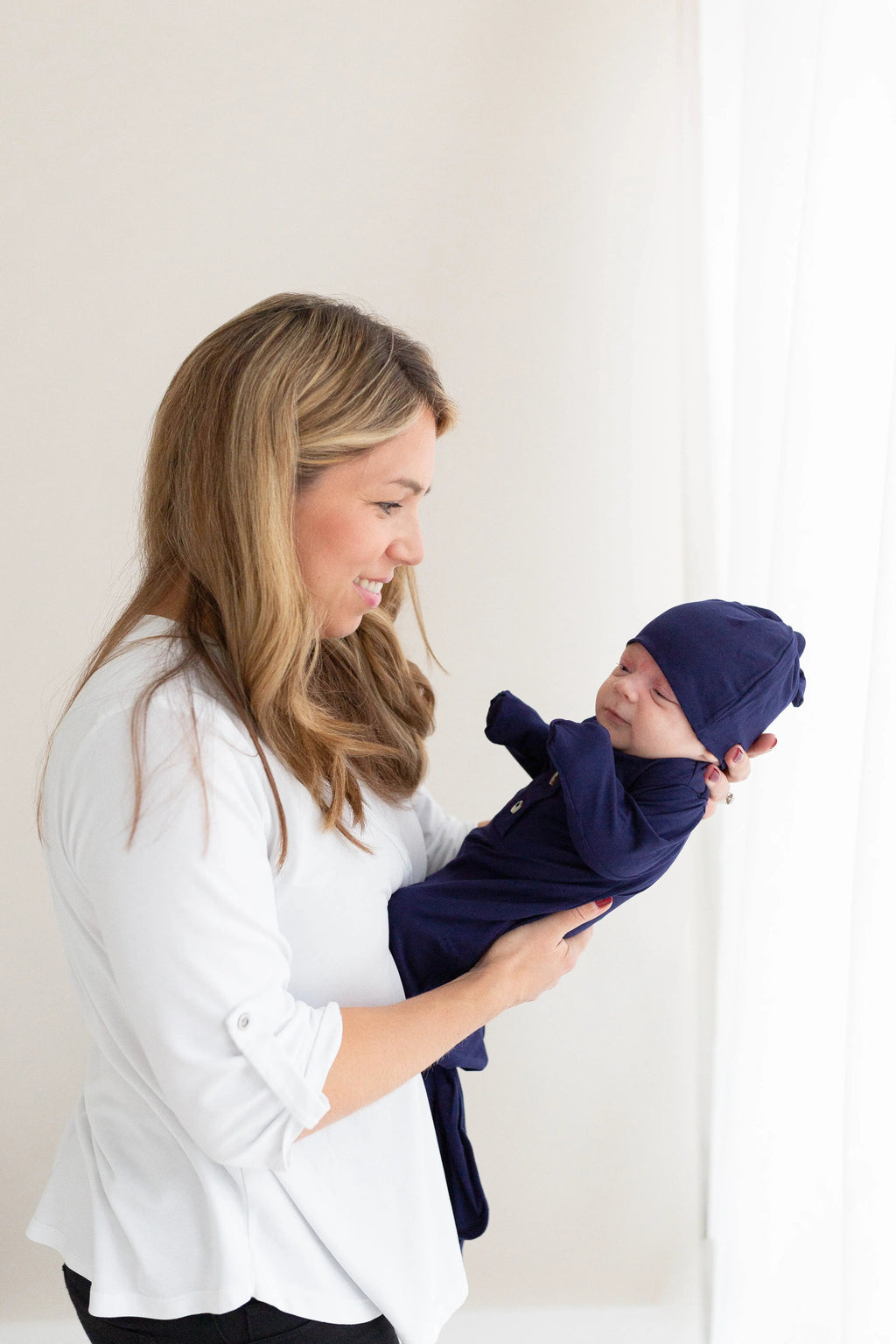 Newborn Knotted Gown and Hat Set Navy Blue, Newborn Clothes for Boys in - Newborn Knotted Baby Gown Sets photo