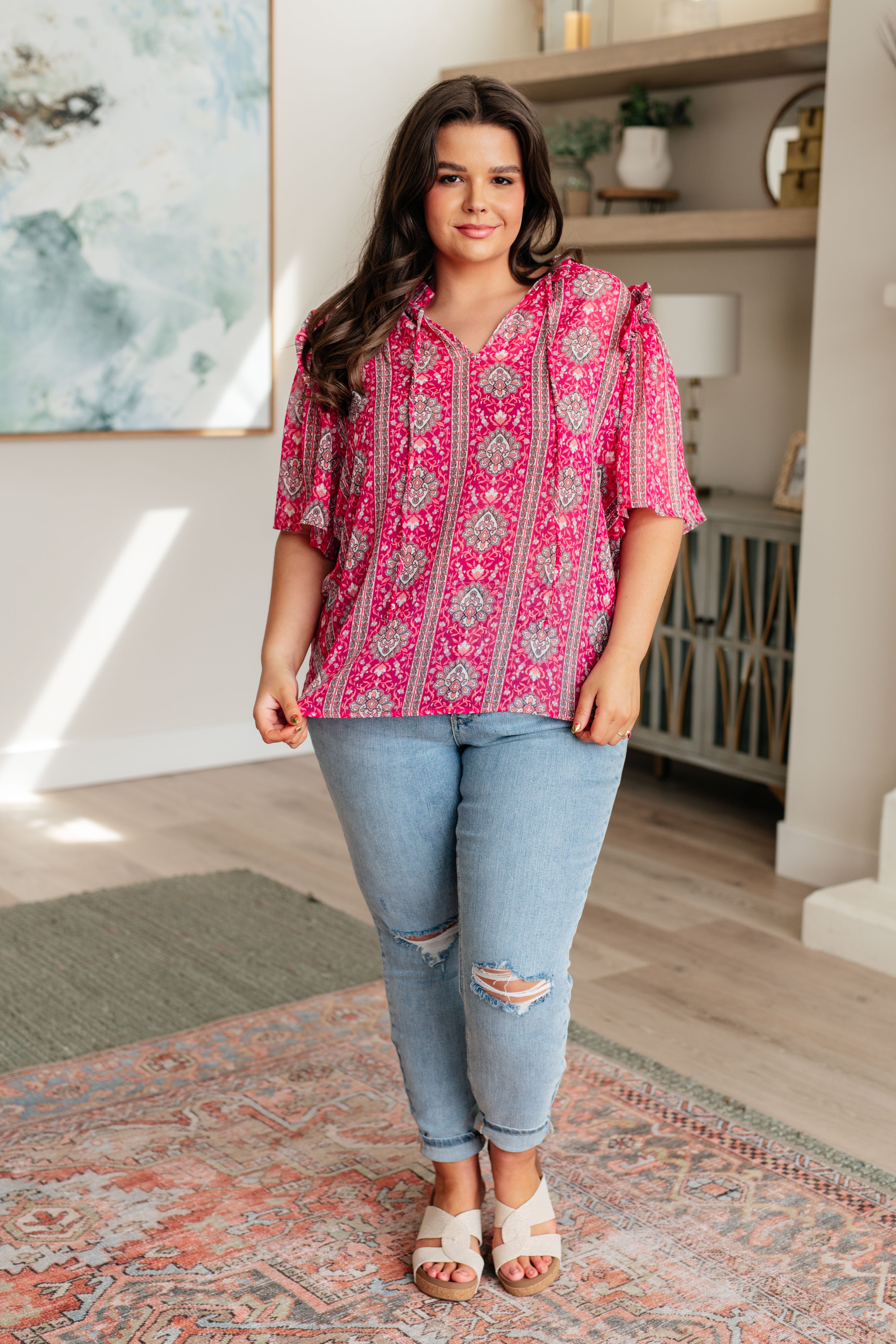 Moments Like This V-Neck Bell Sleeve Blouse in - Tops photo