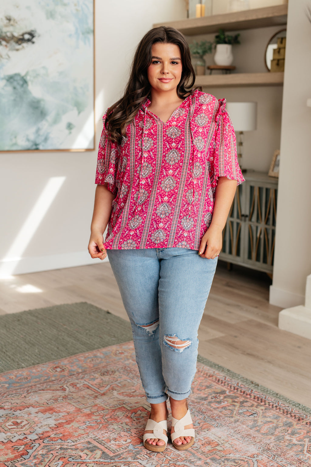 Moments Like This V-Neck Bell Sleeve Blouse in - Tops photo