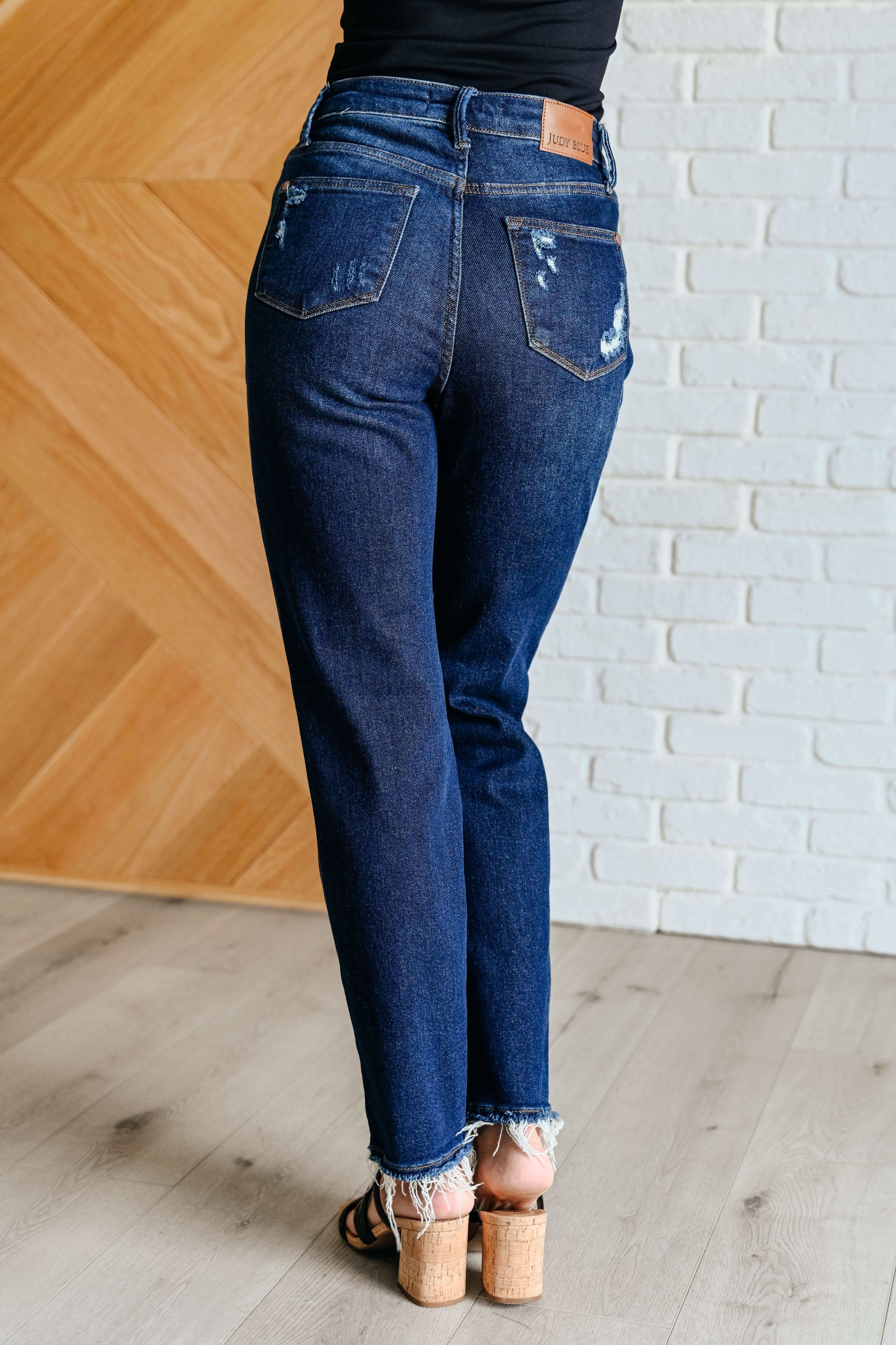 Montana High Rise Rigid Magic Distressed Straight Jeans in - Denim photo