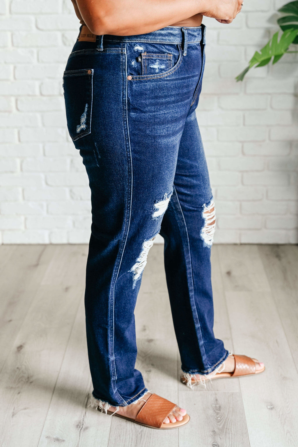 Montana High Rise Rigid Magic Distressed Straight Jeans in - Denim photo