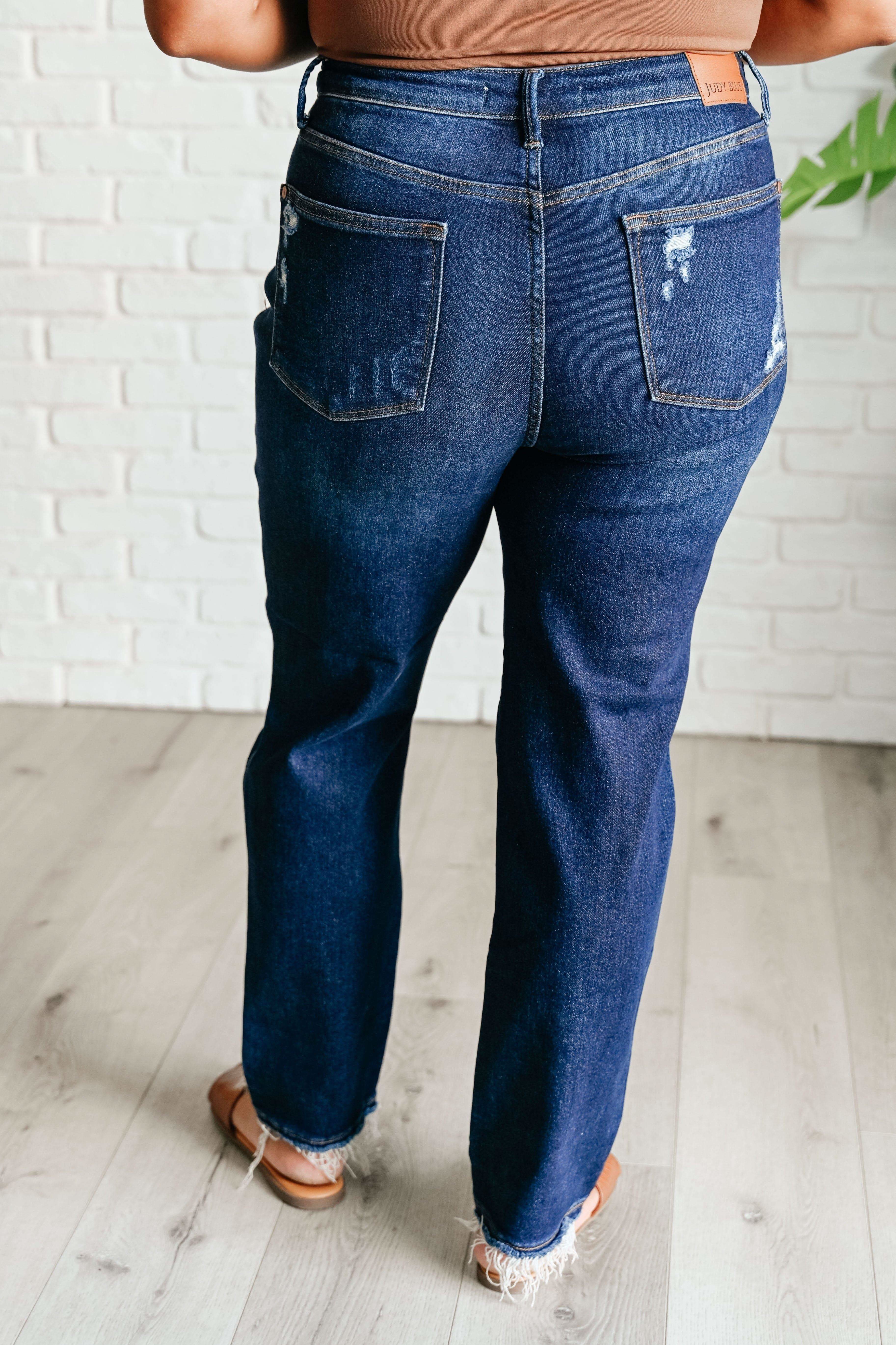 Montana High Rise Rigid Magic Distressed Straight Jeans in - Denim photo