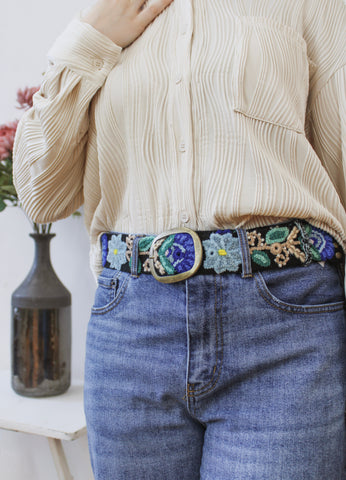 Moonlit Garden Embroidered Belt in - belt photo