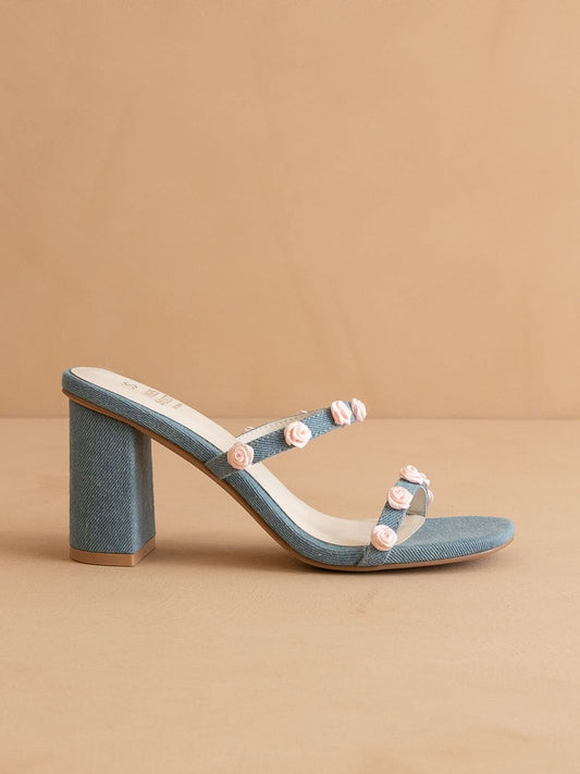 The Nia | Denim Rosette Adorned Heel *FINAL SALE* in - HEELS photo