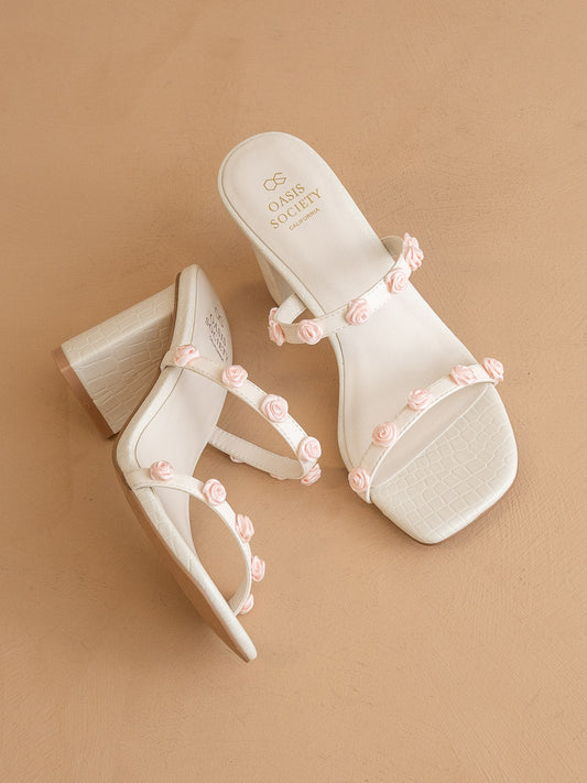 The Nia | White Rosette Adorned Block Heel *FINAL SALE* in - HEELS photo