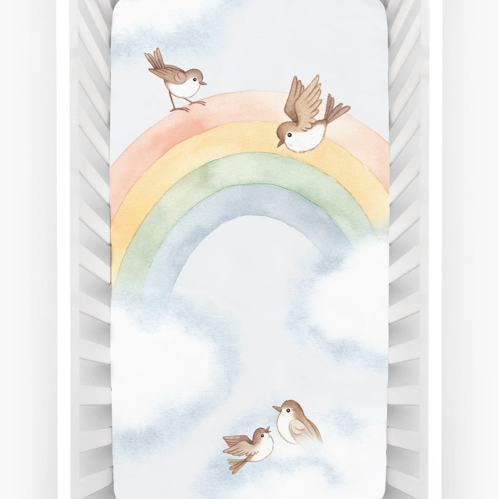 Rainbow and Birds Standard Size Crib Sheet in - Crib sheets photo
