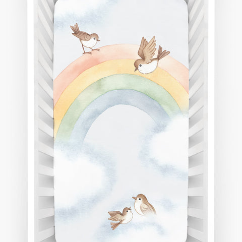 Rainbow and Birds Standard Size Crib Sheet in - Crib sheets photo