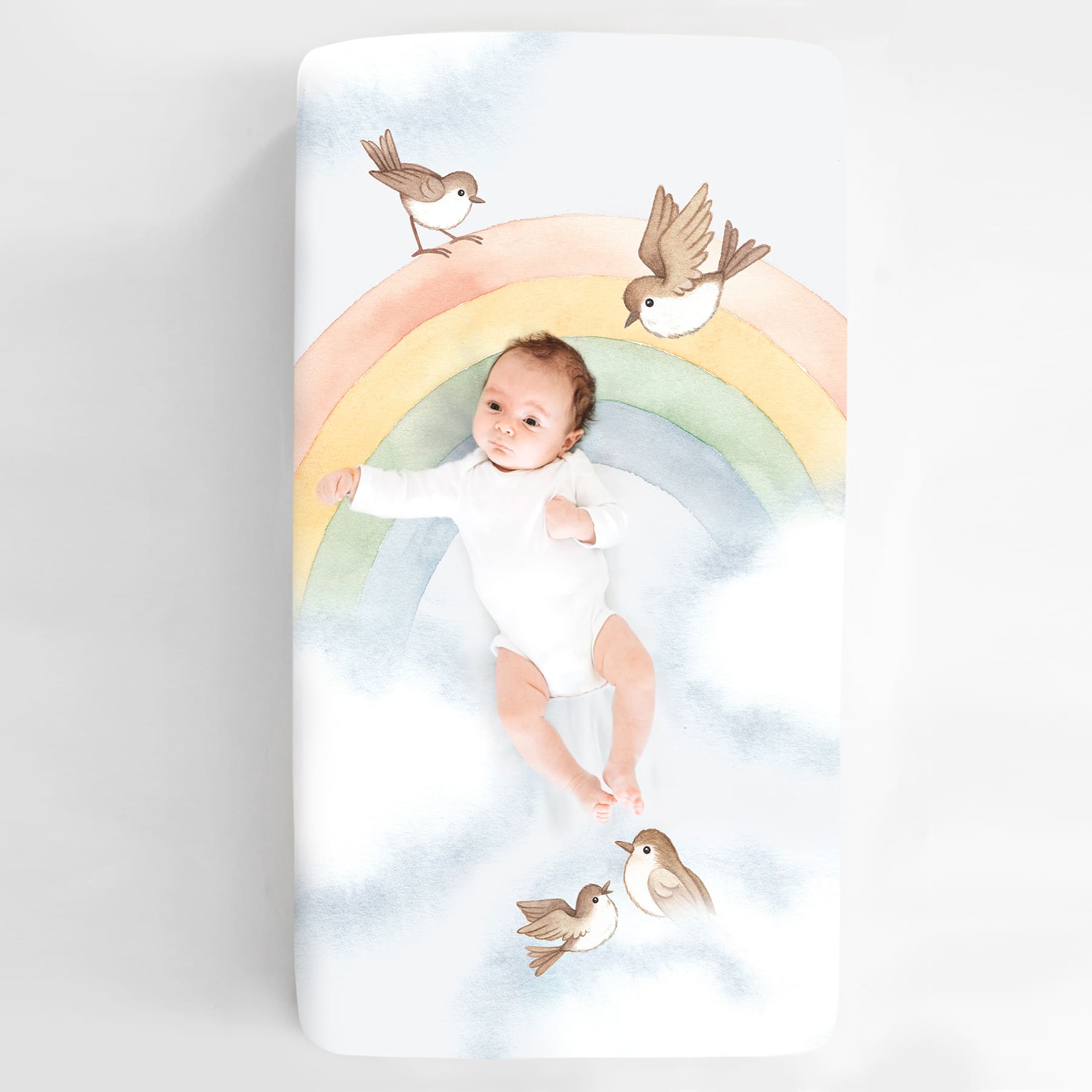 Rainbow and Birds Standard Size Crib Sheet in - Crib sheets photo