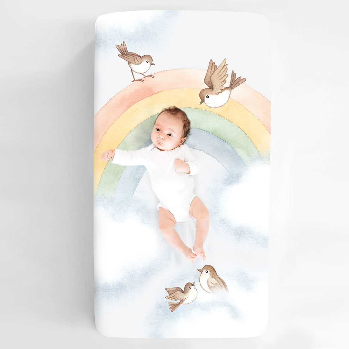 Rainbow and Birds Standard Size Crib Sheet in - Crib sheets photo