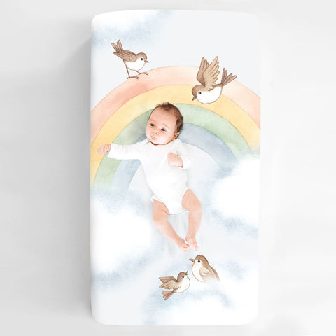 Rainbow and Birds Standard Size Crib Sheet in - Crib sheets photo