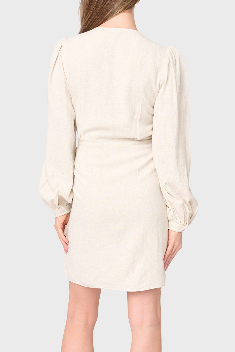 Blouson Sleeve Wrap Linen Dress in - 50, DRESSES, 502, SALE photo