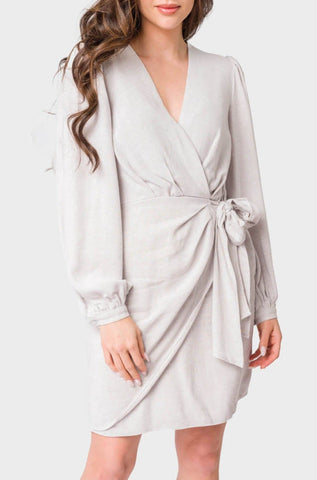 Blouson Sleeve Wrap Linen Dress in Silver - 50, DRESSES, 502, SALE photo
