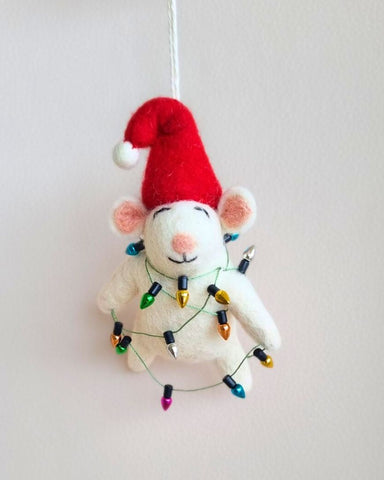 Christmas Lights Felt Mouse Ornament | Handcrafted in Nepal