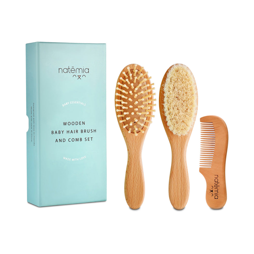 Natemia Wooden Baby Hair Brush Set (3 Piece) in - Brushes photo