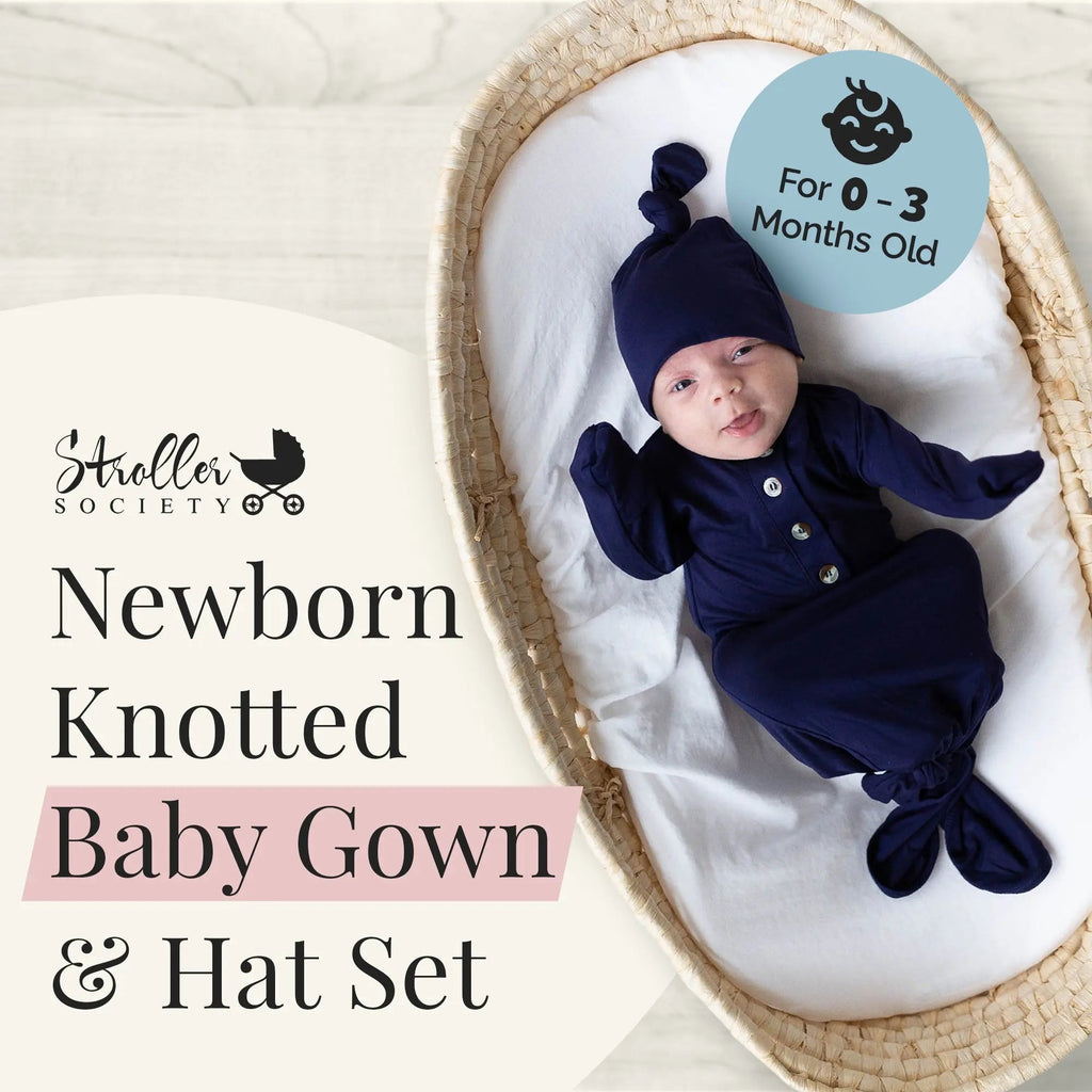 Newborn Knotted Gown and Hat Set Navy Blue, Newborn Clothes for Boys in - Newborn Knotted Baby Gown Sets photo