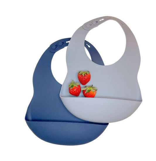 Silicone Bibs - Sage and Spiced Pumpkin in Gray and Blue - Baby Bibs photo