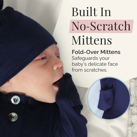 Newborn Knotted Gown and Hat Set Navy Blue, Newborn Clothes for Boys in - Newborn Knotted Baby Gown Sets photo