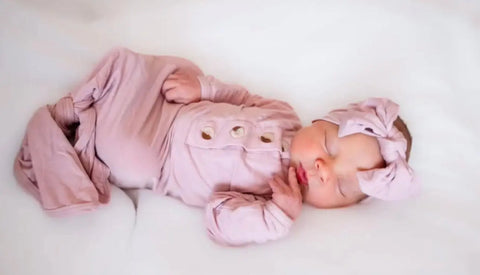 Knotted Baby Gown, Hat, Headband Set – Newborn Baby Girl Outfit - Dusty Rose in - Newborn Knotted Baby Gown Sets photo