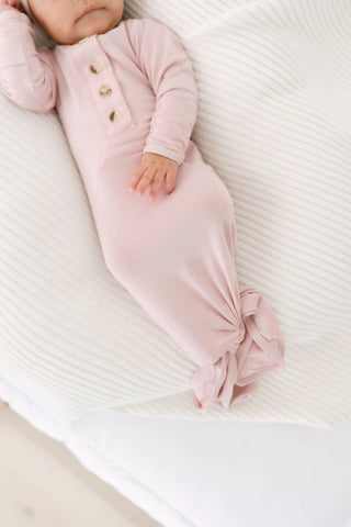 Knotted Baby Gown, Hat, Headband Set – Newborn Baby Girl Outfit - Dusty Rose in - Newborn Knotted Baby Gown Sets photo