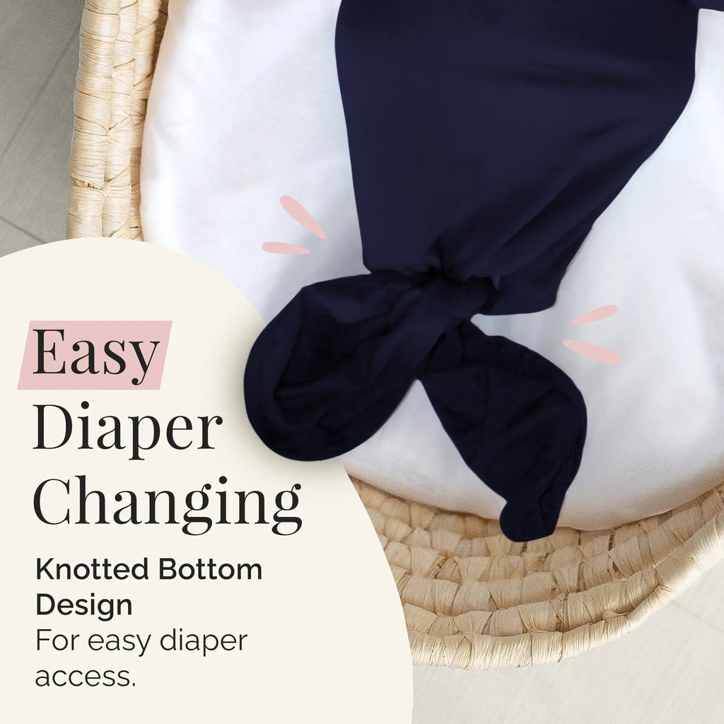 Newborn Knotted Gown and Hat Set Navy Blue, Newborn Clothes for Boys in - Newborn Knotted Baby Gown Sets photo