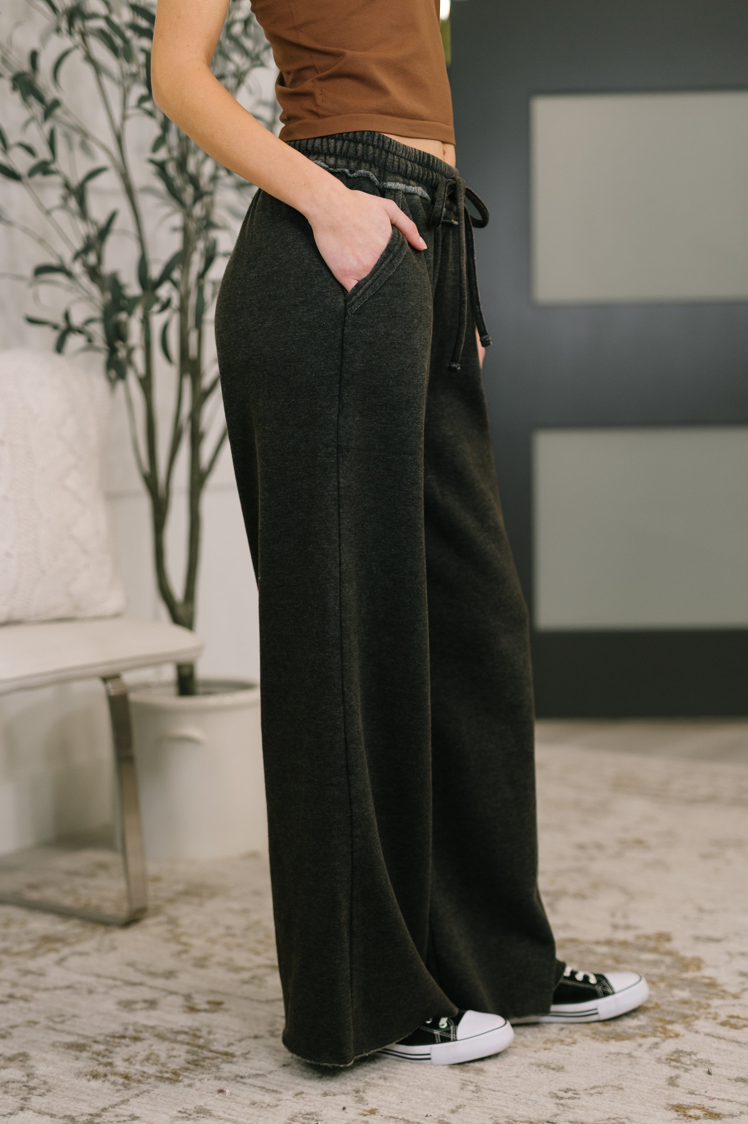 Nights Like This High Waist Palazzo Sweats in Ash Black in - Womens photo