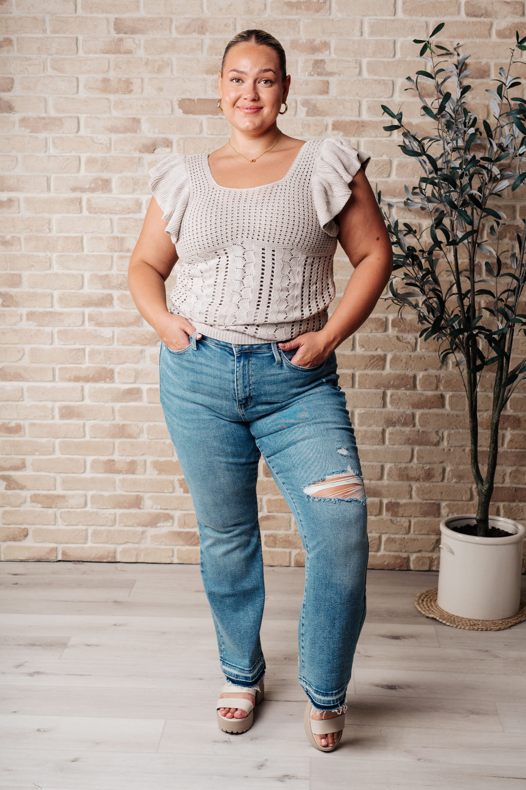 No One Knows Pointelle Knit Top in - Tops photo