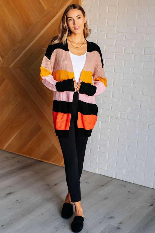 Not Quite Sure Striped Open Front Cardigan in - Layers photo