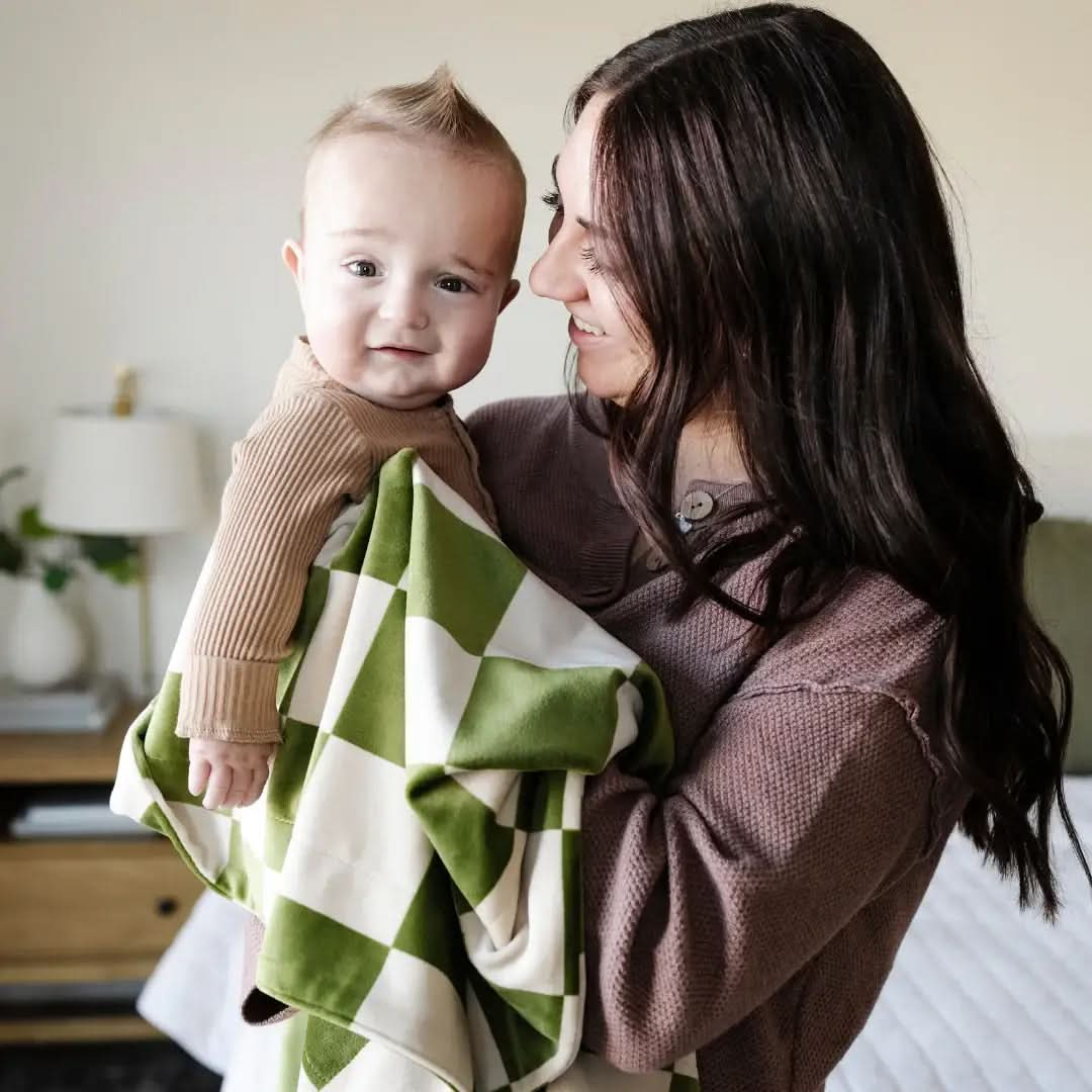 MINKY STRETCH RECEIVING BLANKETS in Olive Checkered - photo